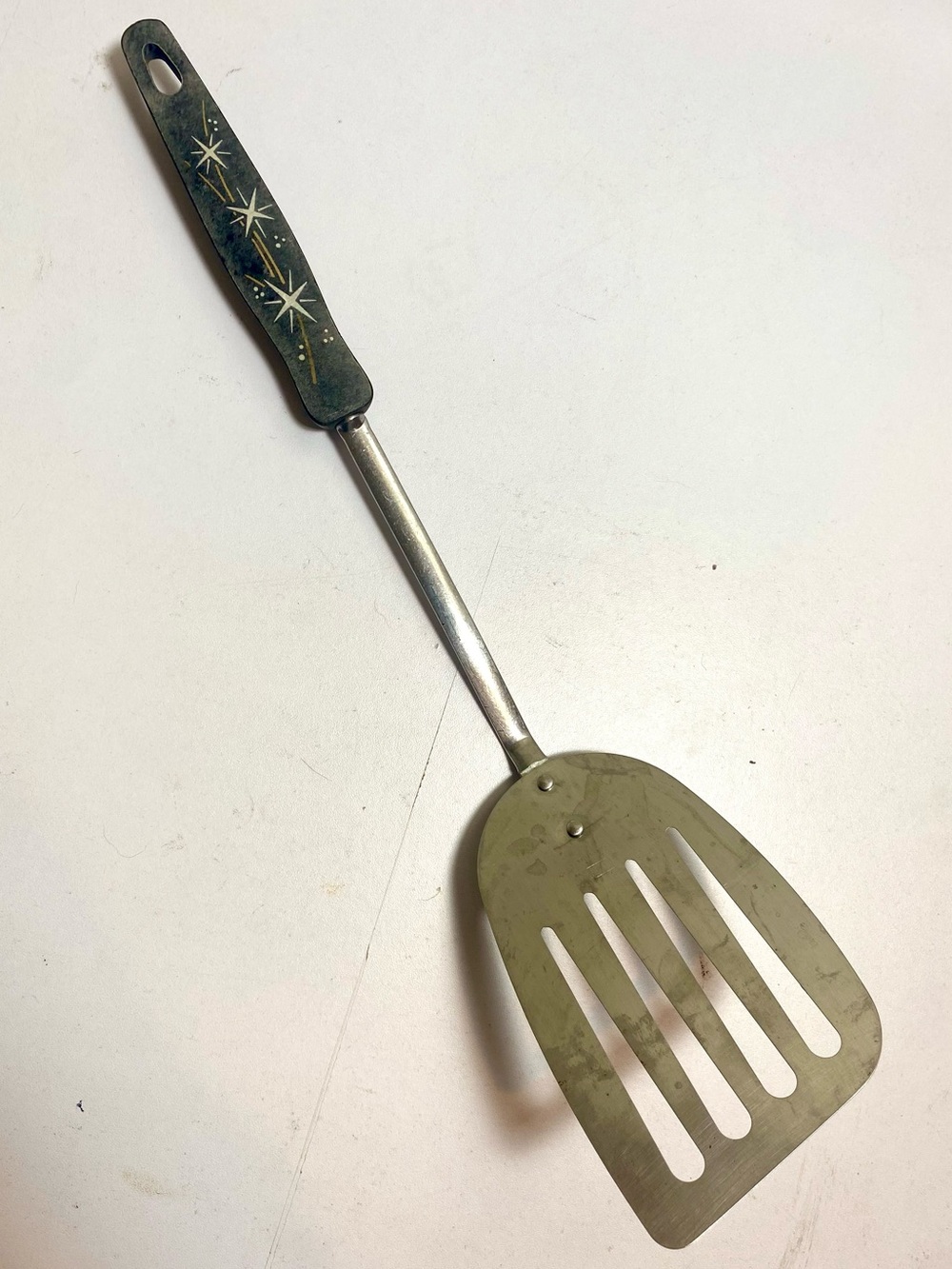 Vintage EKCO USA Atomic Starburst Stainless Steel Slotted Turner Spatula